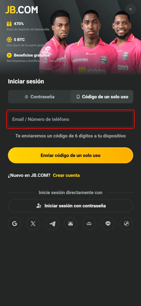 JB para jugadores ticos valida código 2FA por SMS o correo.