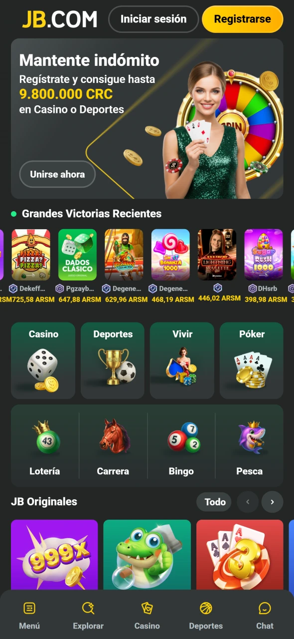 JB en Costa Rica abre la app para comenzar el registro.