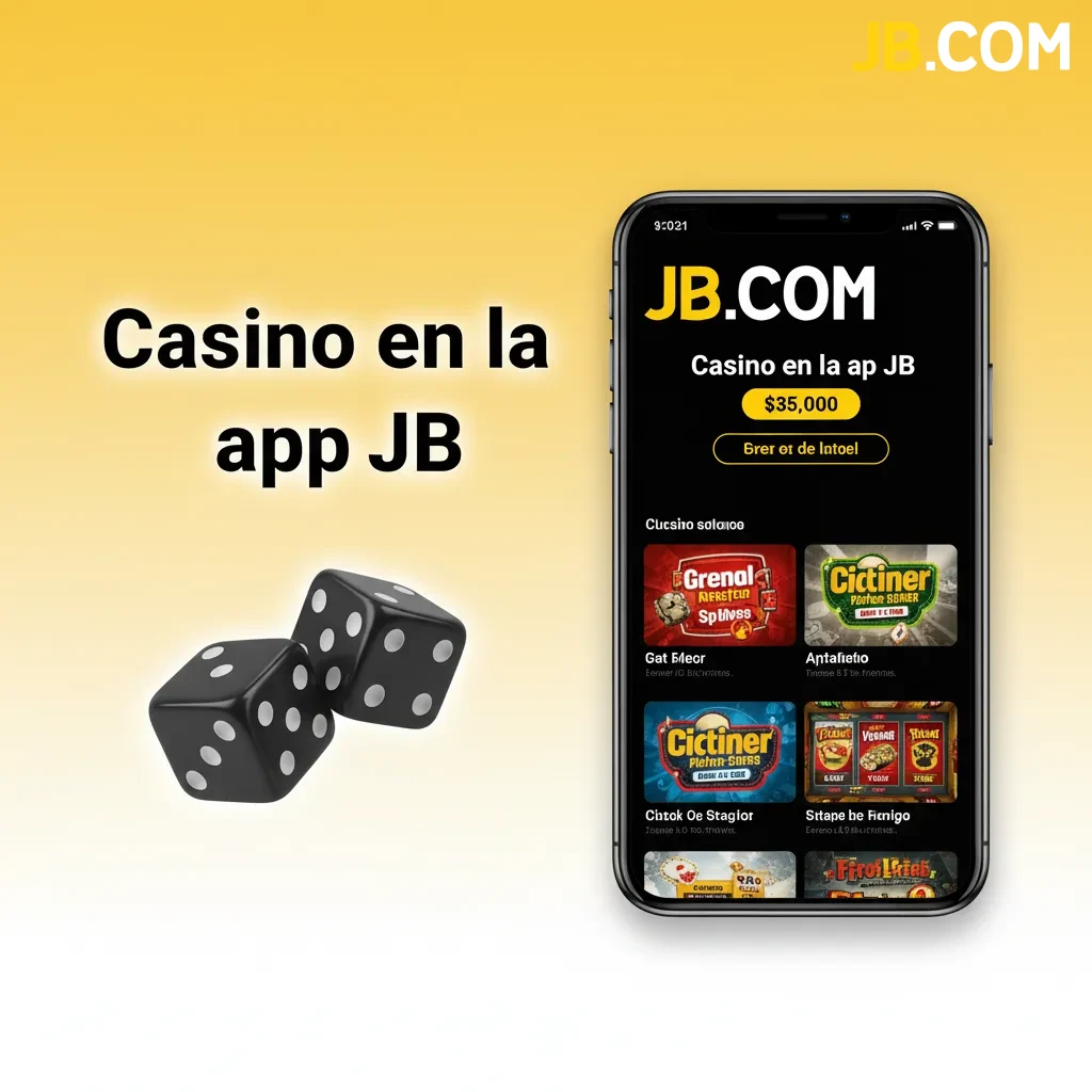 Pantalla de inicio de la app JB con acceso al casino, apuestas deportivas, ruleta, blackjack, slots y casino en vivo.