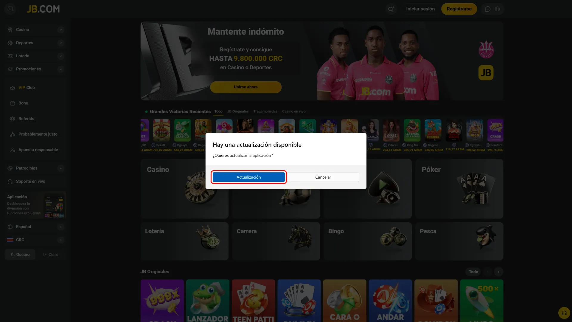 JB en Costa Rica ofrece buscar y descargar la actualización.