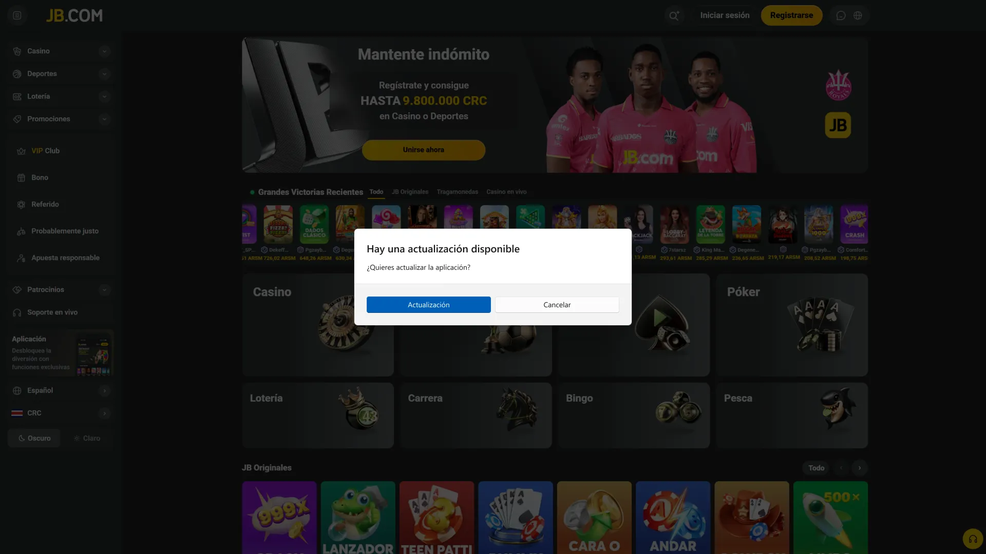 JB permite ingresar al menú de ajustes para actualizar.