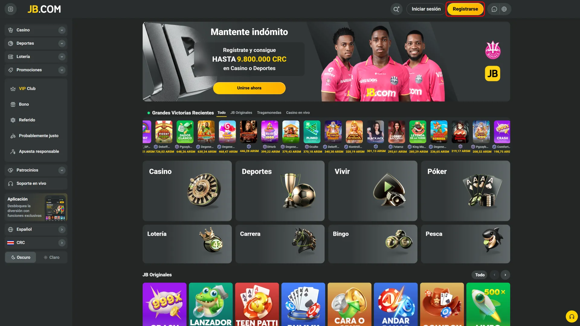 JB permite elegir Registro y comenzar el proceso.