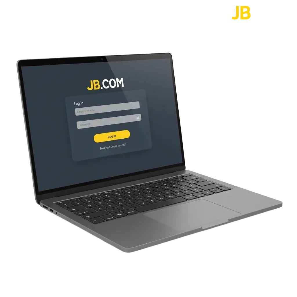 Pantalla de inicio de sesión de JB con campos de correo/teléfono y contraseña, más opción de verificación en dos pasos.