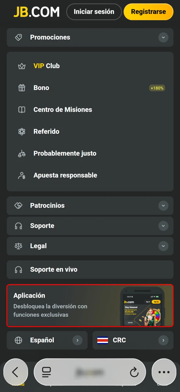 JB en Costa Rica permite tocar Descargar app iOS para iniciar.