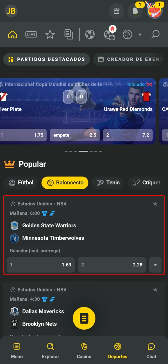 JB en Costa Rica permite elegir deporte y abrir el evento.