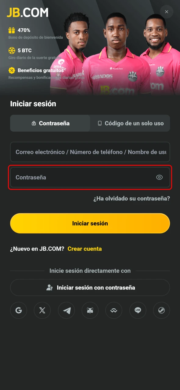 JB en Costa Rica pide ingresar la contraseña correspondiente.