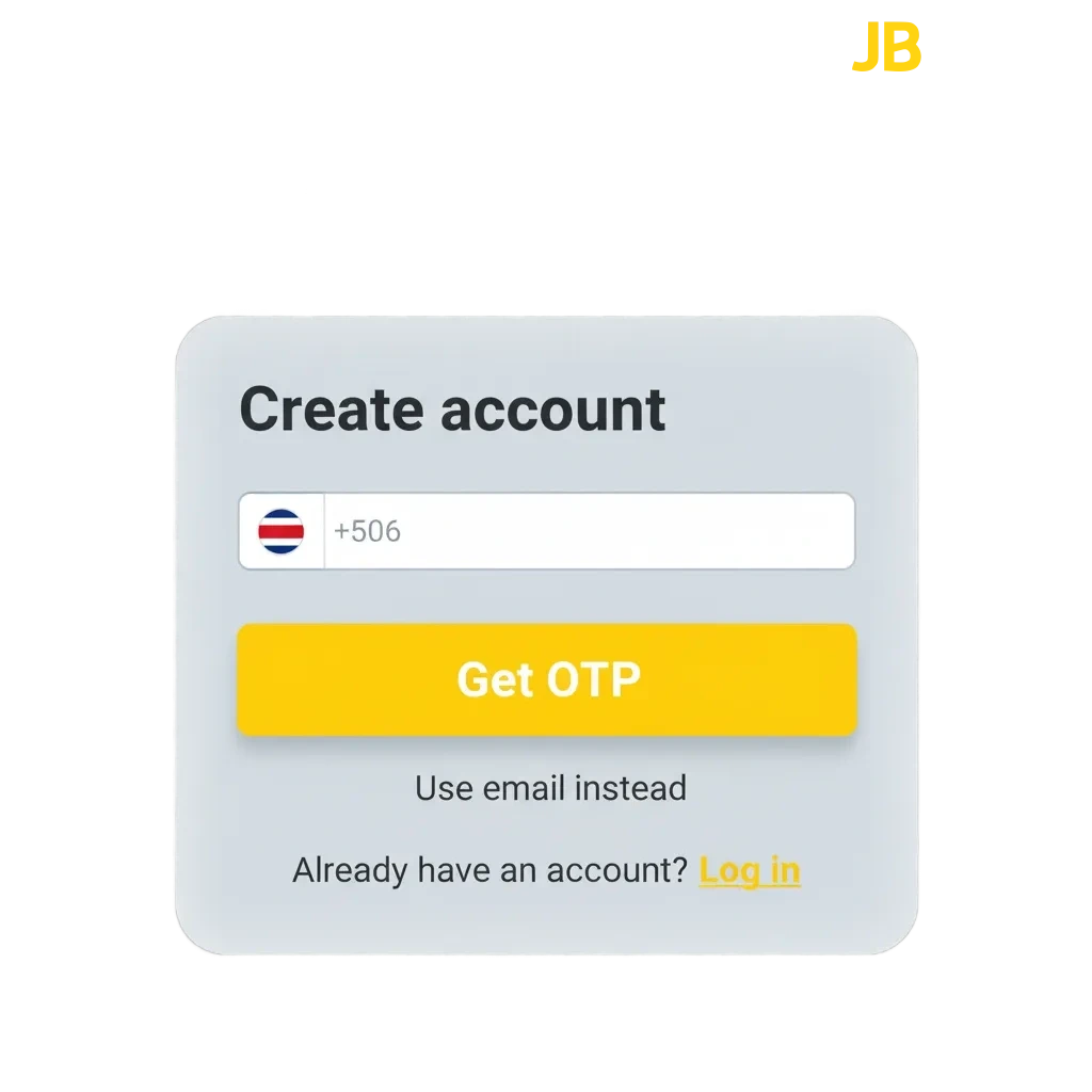Formulario de registro, inicio de sesión y verificación de cuenta en JB, casino y apuestas en Costa Rica
